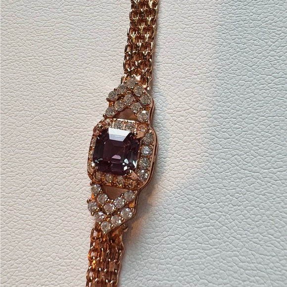 BAL5 1CTPrincess Cut Genuine Russian Alexandrite Mesh Bracelet 18K RoseGoldS925 - Picture 9 of 10